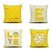 Lieson Housse Coussin 40x40 Lot de 4, Housses de Coussin Canape Beige Jaune Noir Coussin Decoration Motif Coeur Geometrique Lettre E, Lin