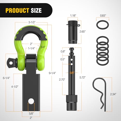 Image of Nilight Anti-Theft Shackle Hitch Receiver 2Inch 45000 LBs Breaking Strength 3 /4 inch Anti-Theft D Ring Shackle 5 /8 inch Trailer Hitch Lock Pin Heavy Duty Solid Towing Kit for Trucks Off Road(Green&Black)
