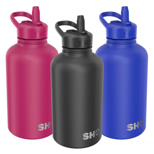 SHO Guzzler Water Bottle with Straw Lid, Leakproof, Dishwasher Safe, BPA Free, No Sweat