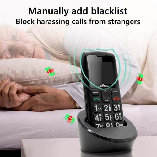 artfone C1+4G Black - Large Buttons Cell Phone for Seniors丨Dumb Phone with SOS Button丨Charging Station丨1800mAh丨Talking Clock丨Speed Dial丨Hands-free丨Large Font丨Unlocked Phone丨Keypad Mobile丨Loud Speaker