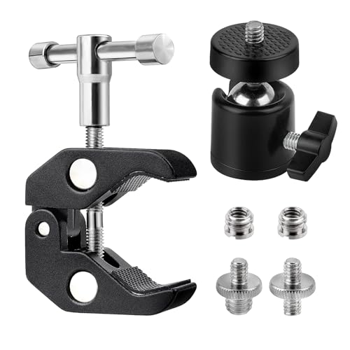 DesertBoy Stativ Klemme, Kamera Klemme, Super Clamp, Magic Arm Clamp mit 1/4 und 3/8 Gewindeclips, Mini Stativkopf Kugelkopf, für Kameras, Flash Light, Stativ