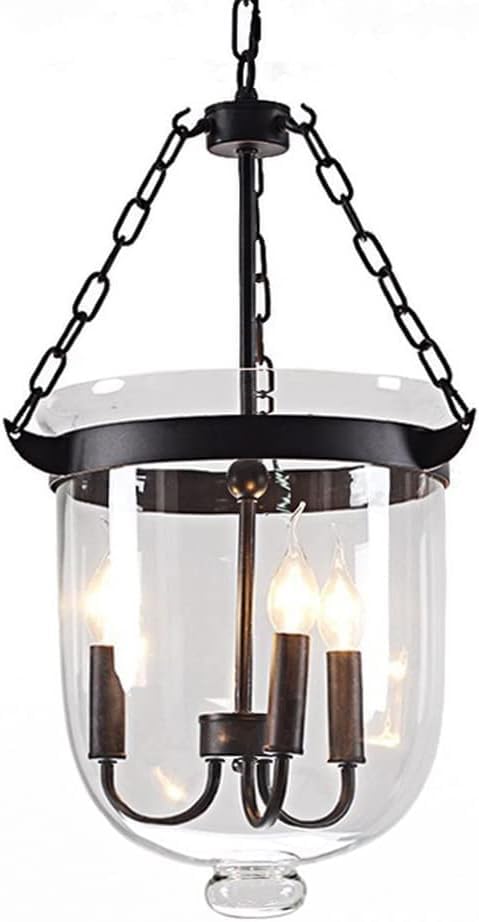 Luxurious Retro Clear-Glass Bell Jar Chaner - Round Glass Hanging Light for Hallway, Kitchen...