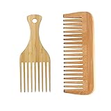 LZZEM 2Pcs Wide Tooth Wooden Comb Set Natural Sandalwood Afro Pick Comb for Gentle Detangling Anti-Static & Scalp Massage Eco-Friendly for Curly Wavy Thick or Straight Hair, Women & Girls - Image 1