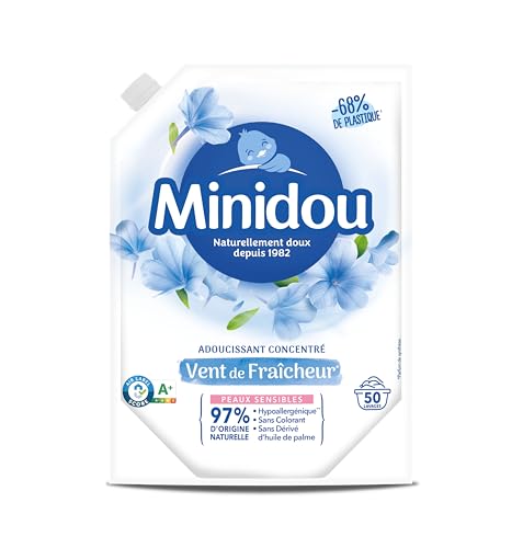 Assouplissant Linge MINIDOU Vent de Fraîcheur 1L - 50 Lavages | Élimine les Odeurs Désagréables et Laisse un Parfum Frais Durable | Compatible avec Tous les Types de Vêtements