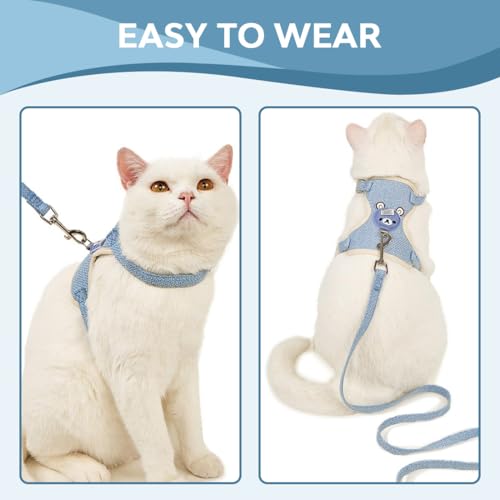 NJCXOLA Leine für Kaninchen, Zubehör, Geschirr für Kaninchen, Halsbänder und Leinen für kleine Tiere, verstellbar, atmungsaktiv (Blau S)