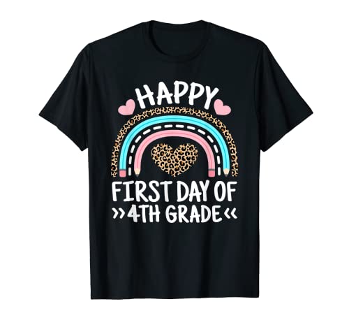 Happy First Day Of 4th Grade Back To School Leopard Regenbogen T-Shirt