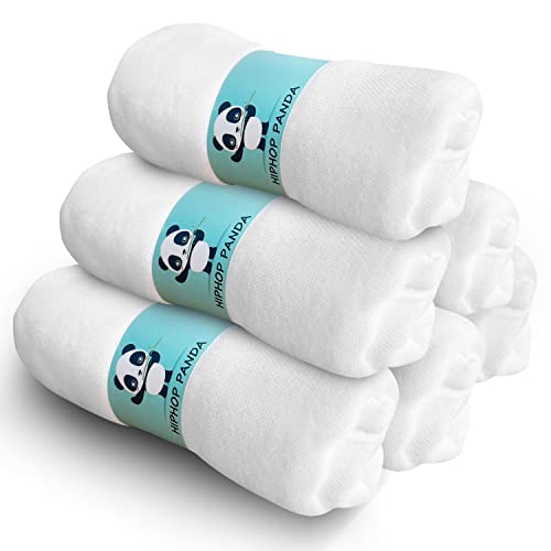 Image of HIPHOP PANDA 6 Pack Muslin Burp Cloths, Rayon Made from Bamboo - 6 Layer Soft Absorbent Milk Spit Up Rags - Baby Wipes for Delicate Skin - Baby Registry as Shower - White, 20" X10"