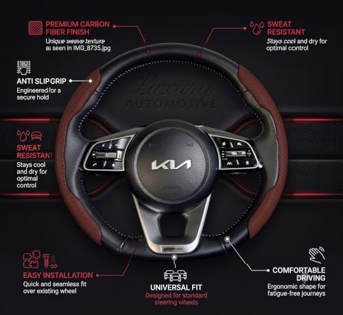 Image of High Life Premium Carbon Fiber Steering Wheel Grip Pad (Coffee Brown) | Anti-Slip Textured Palm Support | Ergonomic Comfort | Universal Fit
