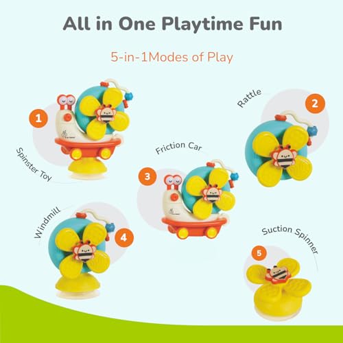 Image of R for Rabbit Orapple Spinster Toy for Baby 5-in-1 Suction Spinner, Rattle, Friction Car, Windmill & Sensory Play | BPA-Free, Safe & Durable | Interactive Learning Toys for 6+ Months Kids(Orange Cream)