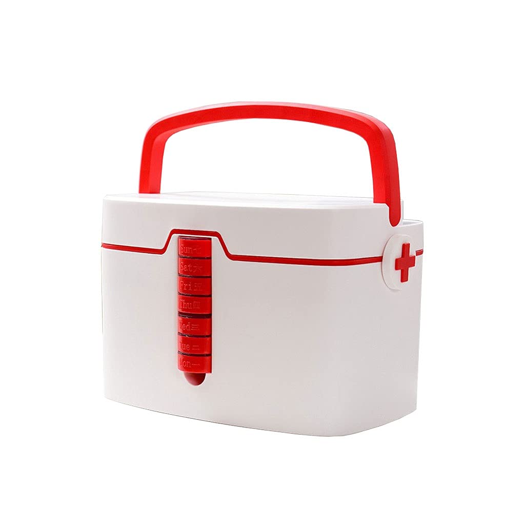 Erste-Hilfe-Set, medizinische Box, Erste-Hilfe-Box, tragbare Kunststoff-Aufbewahrungsbox, Haushalts-Erste-Hilfe-Box, Medikamentenbox mit 7 kleinen Pillendosen, Erste-Hilfe-Sets(B)
