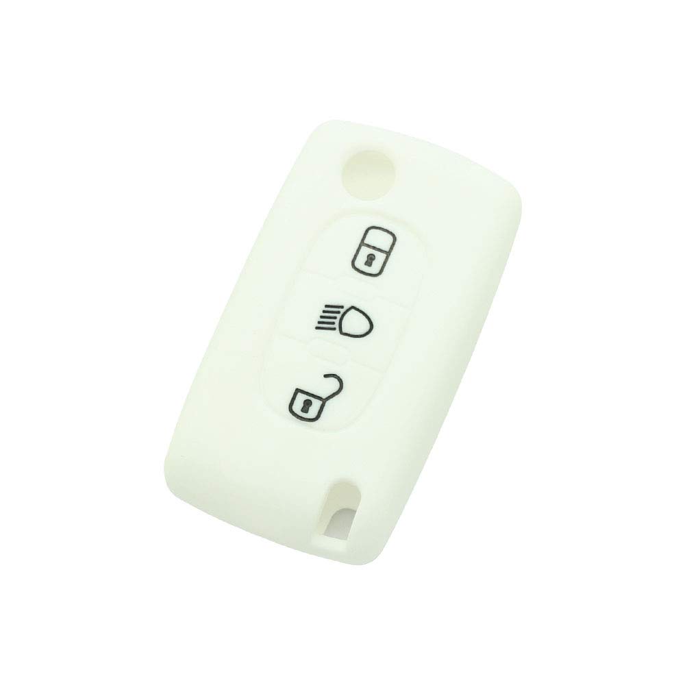 BROVACS Silicone Cover Protector Case Holder Skin Jacket Compatible with PEUGEOT CITROEN 3 Button Flip Remote Key Fob w/Light Symbol CV9305 White