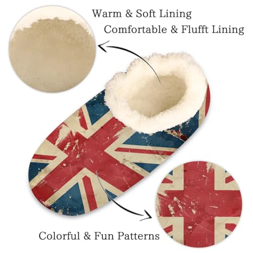 Vintage British Flag House Slippers for Women Men, Union Jack Fuzzy Soft Cozy Non Slip Slipper Socks2