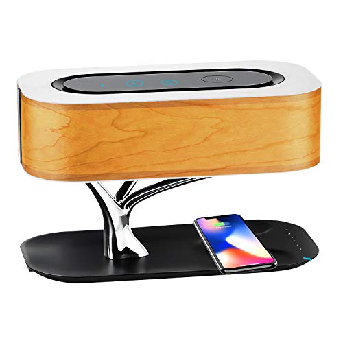 Ai LIFE Lampe de Chevet avec Station d'accueil de Chargement sans Fil avec Haut-Parleur Bluetooth Stéréo Super Bass Subwoofer Dimmable LED Lampe de Bureau pour Tous Les périphériques Qi-Enabled