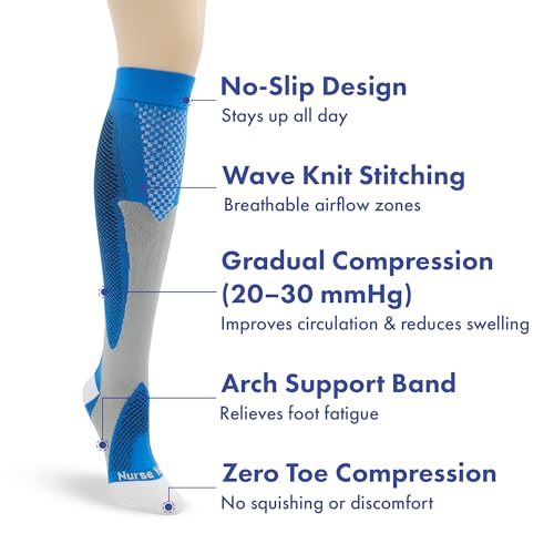 Image of Nurse Yard Compression Socks for Nurses - Women & Men - 20-30mmHg Graduated Compression, Zero-Toe Compression, For Medical Staff, Nursing, Athletic Support Such As Running, Cycling, Hiking - 1 Pair