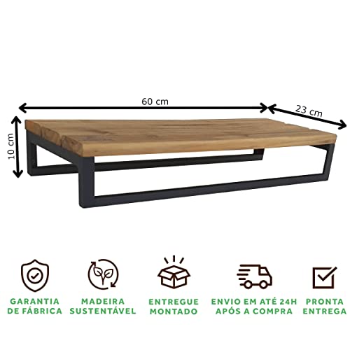 Cabideiro De Parede Multiuso 60 x 23 cm Ferro e Madeira Resistente SD-5012 Cor: Preto