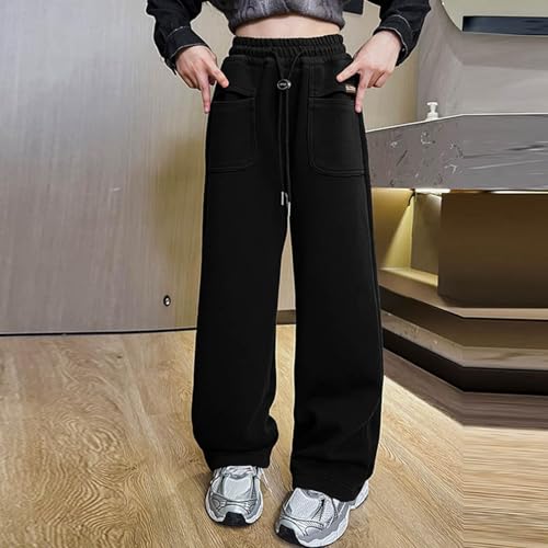 Kids Girls Loose Wide Leg Jeans Solid Color Straight Elastic Waist Pull On Casual Pants Fashion Casual Trousers Pockets4