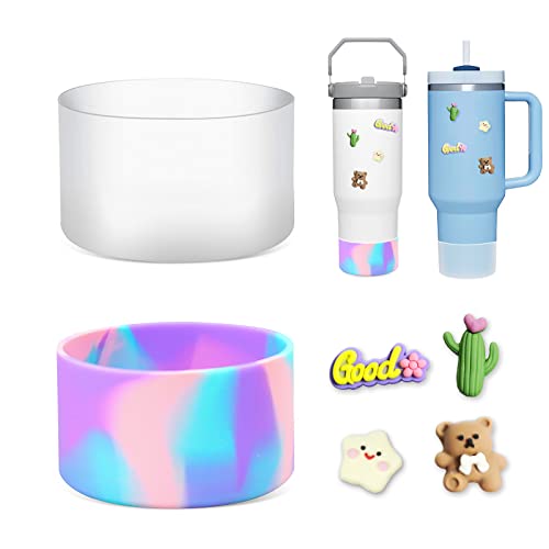 2 Pcs Protective Silicone Boot Compatible For Stanley Quencher Adventure 40Oz Tumbler & Stanley Iceflow 20Oz 30Oz,Hydrapex 40Oz,Anti-Slip Bpa Free Bottle Bottom Sleeve Cover (Clear And Three-Color) #TOP20