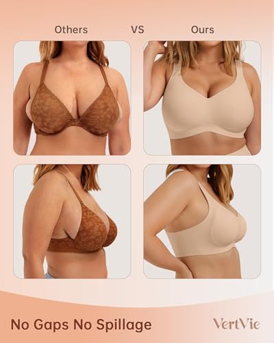 Vertvie Bras for Women No Underwire Wireless Support Bra Underarm-Smoothing Seamless Push Up Full Coverage T-Shirt Sports Bra4