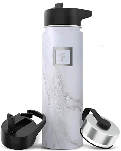 Iron Flask Sports Water Bottle - 22 Oz, 3 Lids (Straw Lid), Vacuum Insulated Stainless Steel, Hot Cold, Modern Double Walled, Simple Thermo Mug, Hydro Metal Canteen (Marble)
