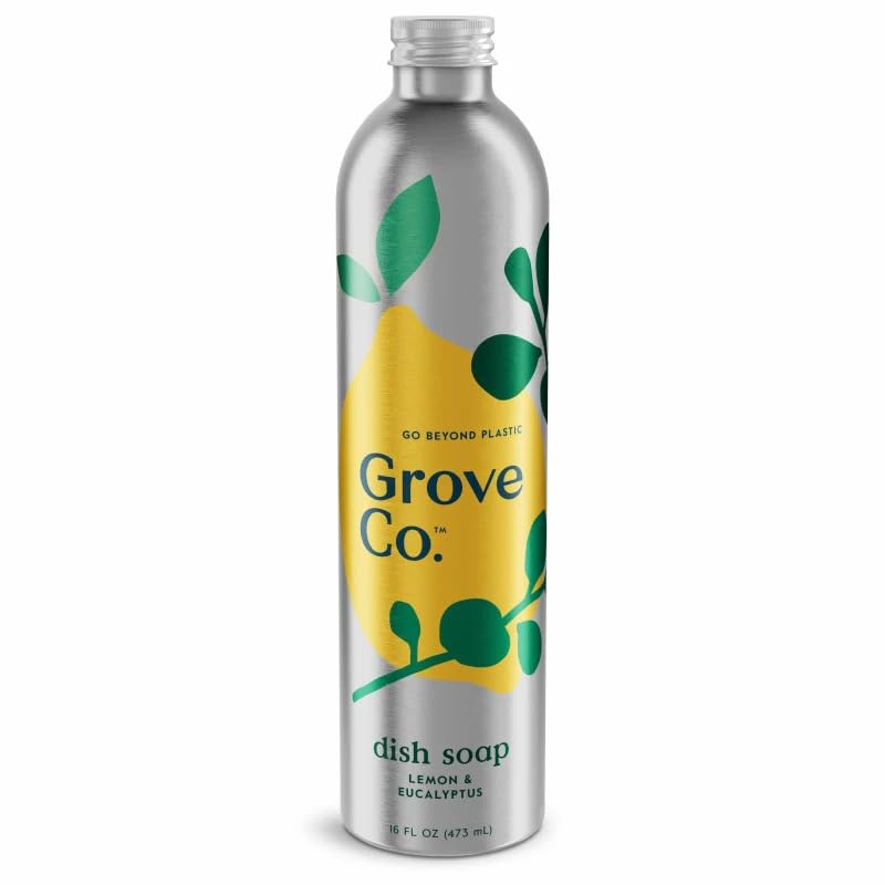 Image of Grove Co. Dish Soap Refill, 1 x 16 fl oz Refill, Lemon, Eucalyptus & Mint | Plastic-Free; Removes Stuck on Food; USDA Biobased; 98% plant-based ingredients; Natural Fragrance
