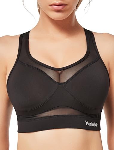 Yvette Sujetador Deportivo Soporte Fuerte de Malla, Espalda de Corredor, Pechos Grandes sin Aros, Acolchado para Fitness, Correr, Yoga