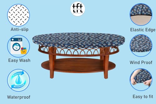 Image of The Furnishing Tree Elastic Oval Center Table Cover WxL 12x24 in Inches Polyester Floral Pattern Blueish Grey