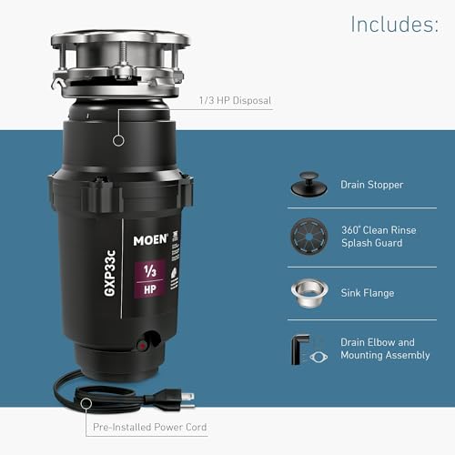 Image of Moen GXP33C Lite Series PRO 1 /3 HP Continuous Feed Garbage Disposal, Power Cord Included, Black (Pack of 2)