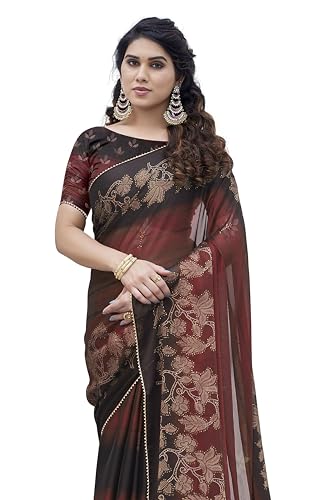 Image of MIRCHI FASHION Saree for Woman Chiffon Foil Work Floral Printed | Ethnic Sari for Function and Farewell with Unstitched Blouse Piece (Available in 15 Colors)