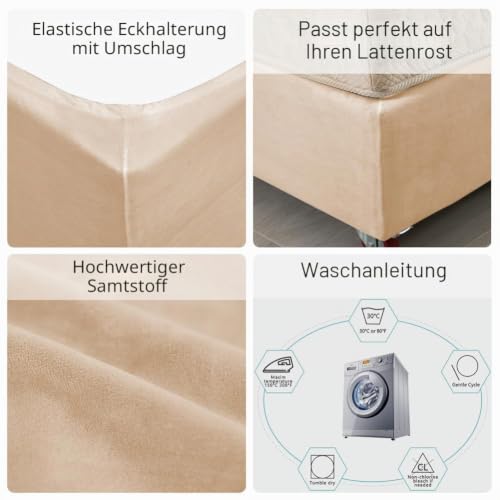 DUJUIKE Stretch Samt Boxspring Abdeckung zum Umwickeln, Alternative zum Traditionellen Volant Bettrock, Einfach Anzubringen (Kamel… – Ansicht 4