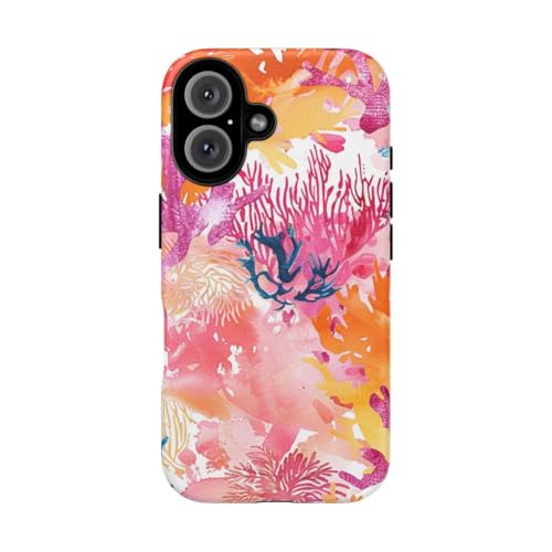 Coque rigide mate iPhone 16 corail rose aquarelle haute finition