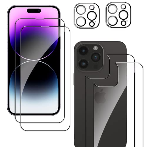 YISPIRIN Screen Protector for iPhone 14 Pro Max 2 Pack Front Screen and 2 Back Glass Protector 2 Pcs Camera Lens Protector 9H Hardness Protective Film Easy Installation with Alignment Tool
