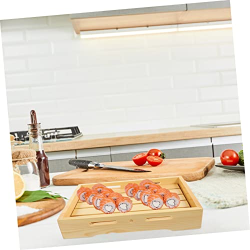 Plato rectangular de sushi japonés de madera miniatura 4