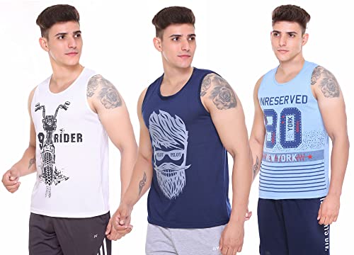 Image of Sleeveless Vest for Men || Tank Top Sando || Workout Tshirts || Sports Vest || Goa Beach Wear Swimming T-Shirt || Running Tops || Gym Vest for Men || Pack of 3 ||