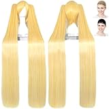 CaseEden AKB0048 VOCALOID Cosplay Wig, Hatsune Miku Gold Miku P-Style CG, Abokunel, Abokunel, Yuka Ichijo & Vance, 47.2 inches (120 cm), Mixed Gold, Blonde, White Merce Wig Net, Set of 2