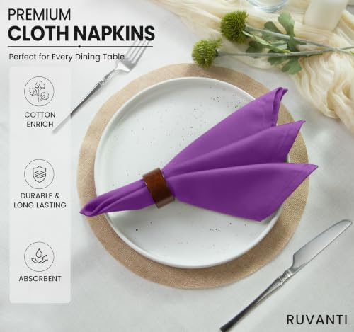 Image of Ruvanti Cloth Napkins Set of 6, Cotton Enrich 18 inchx18 inch - Purple