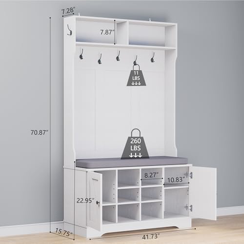 Image of Hall Tree with Bench Entryway Coat Rack with Shoe Storage