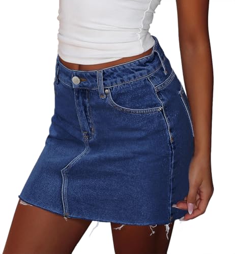 ZADORN Women's Denim Mini Skirts Stretchy High Waisted Casual Frayed Jean Skirt with Pockets2