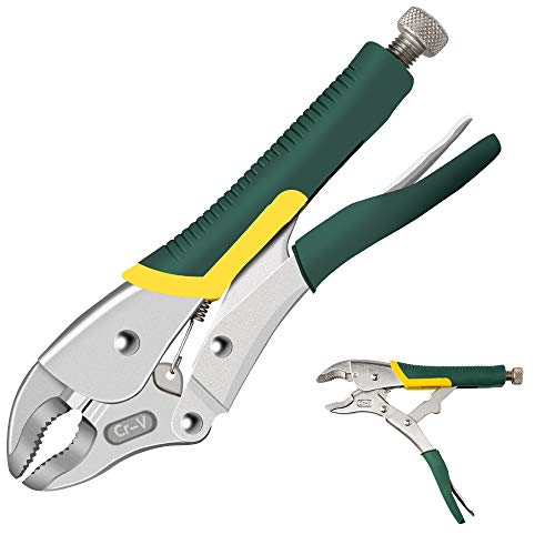 AIRAJ 10-Inch Locking Pliers with Wire Cutter,Curved Lower Jaw,Soft Rubber Handle,Chrome Vanadium Steel,Adjust the Opening and Locking Pressure of the Lower Jaw,Home & Workshop Tools