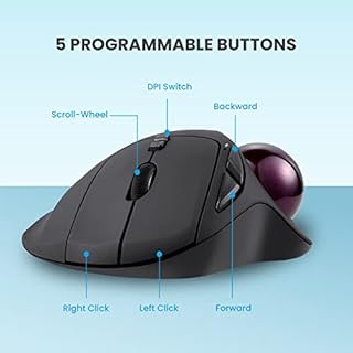 Perixx PERIMICE-717 - Mouse wireless Trackball integrato da 1,34", con funzione di puntamento, 5 pulsanti programmabili, 2 livelli DPI