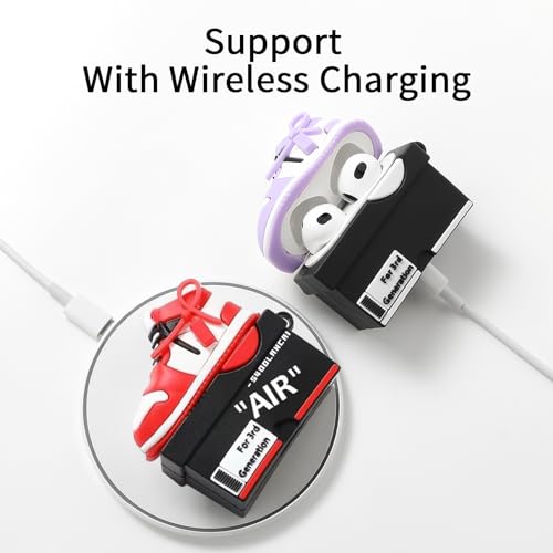 Image of [2Pack] Gedicht for Apple Airpods 3rd Generation Case Cover, Cute Cartoon Shoe Box Soft Silicone Protective Cases for AirPods 3 Case with Keychain for Women Men, Red+Purple