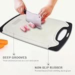 Planches de coupe pour la cuisine, Planches en plastique 3 avec pieds antidérapants, rainures de jus, poignée facile, BPA Gratuit, non-poreux, lave-vaisselle sans danger, de tailles multiples (Beige, fonction grise)