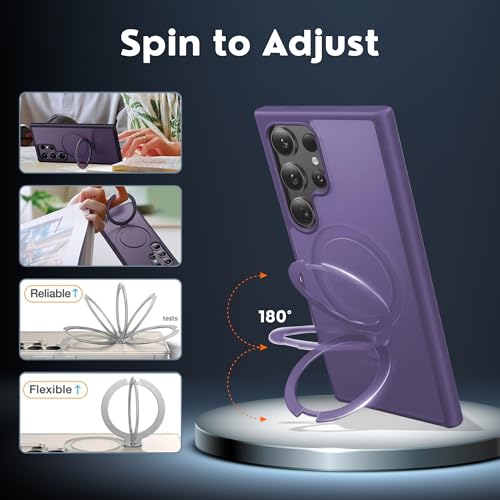 Image of AIBEX Back Cover OStand for Samsung S26 Ultra 5G MagSafe Compatible | Ring Kickstand with Magnetic Alloy Ring Metal | Wireless Charging Support | Scratch Resistant Slim |Armor Protection Case - Purple