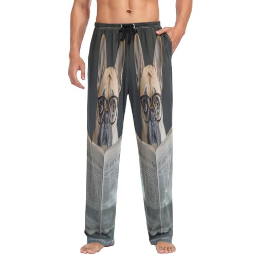 ALAZA Men's Rimless Glasses French Bulldog Read Newspaper Sleep Pajama Pant3