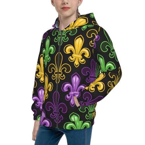 Mardi Gras1 Kid Hoodies Boys Zip Up Sweatshirts Girls Pullover with Pocket