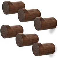 WOVRAN Wood Wall Hooks for Hanging, 6 Pack Rustic Coat Hooks Wall Mount, Handmade Wooden Pegs Hat Hook, Entryway Walls Hanger for Coat Purse, Boho Bathroom Towel Rack (Walnut Wood)