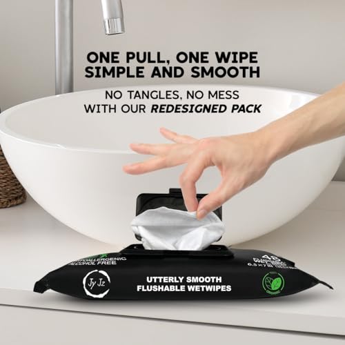 Image of Flushable Wet Wipes, 6 Pack (288 Wipes), New & Improved Fragrance Free, Disposable, Biodegradable, XL,Aloe & Vitamin-E, Drain and Marine Life Friendly, Utterly Smooth, Natural, Irresistible!