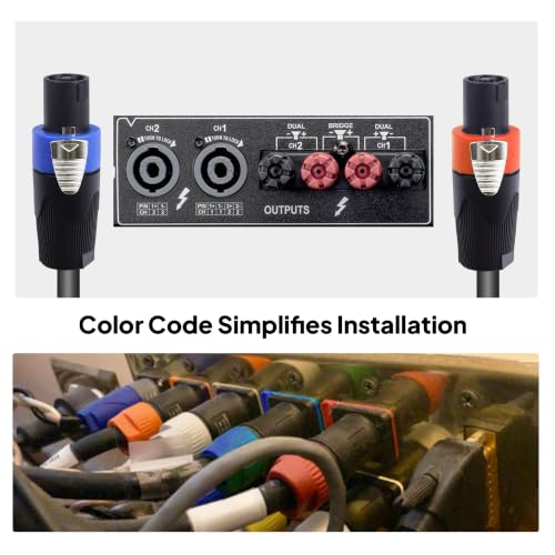 Image of 4 Wire Speakon Cables 12AWG 12FT NL4 Cable Blue & Orange | 12 Gauge 4 Conductor SpeakON Extension Cord with NL4FX Twist Lock Plug, for Church, Tour, Theater, Band, Bar, Home Audio