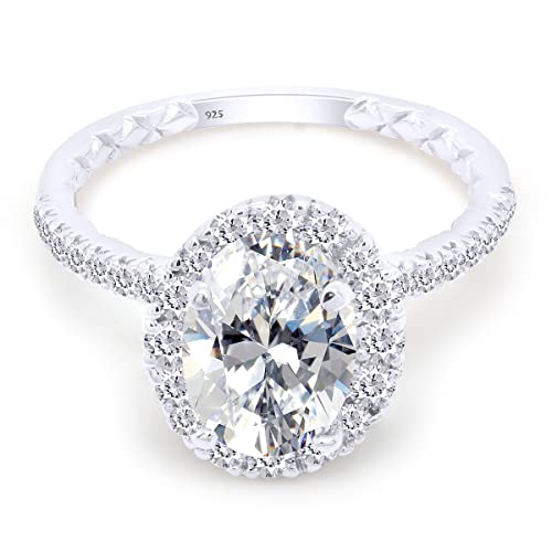 Oval & Round Lab Created Moissanite Diamond Solitaire Halo Engagement Ring In 14K Gold Over Sterling Silver Jewelry For Women (1.90 Carat), Gift For Her2