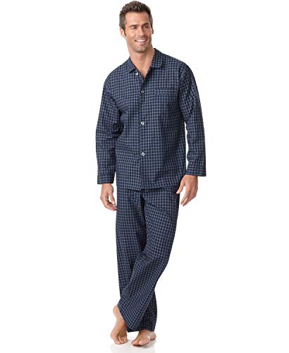 Macy's Club Room 100% Cotton Navy Check Long Sleeve Long Leg Women's Adult Pajamas