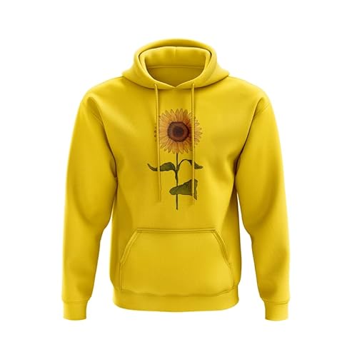 Smartypants Unisex Yellow Sunflower Hoodie - Flower Botanical Bold Nature Outdoor Summer Pretty Helianthus Gardener (Large, )